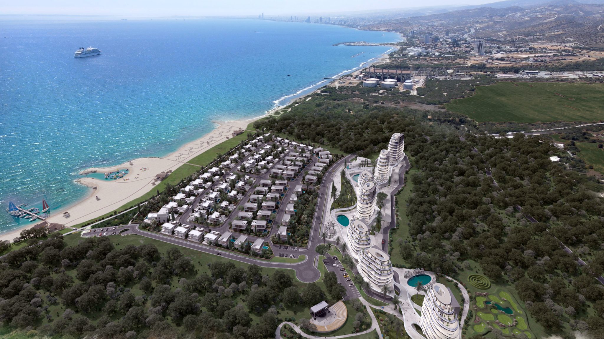 תצפית אווירית על פרויקט Yoo Limassol לחוף הים