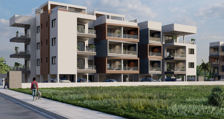 חזית פרויקט Terra Court 4 בלימסול – בניין מודרני בן 3 קומות עם מרפסות מרווחות.